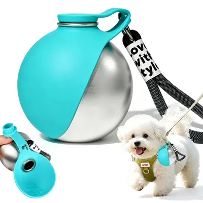 Immagine prodotto di Borraccia portatile in acciaio inossidabile per cani, con ciotola in silicone