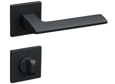 Produktbild von Türgriffe Schwarz Matt Set WC/Bad Türklinken für Innentüren Drückergarnitur Zimmertür mit eckiger Rosettengarnitur aus Aluminium Türbeschlag GAVROCHE