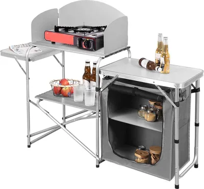 Immagine prodotto di Happyment® Cucina da campeggio pieghevole - Mobile da campeggio e angolo cottura 2 in 1 - Stazione di cucina all'aperto - Portatile e compatta