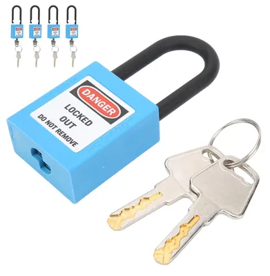 Obrázek produktu pro Sada 5 kusů bezpečnostních zámků "Lockout Tagout" o průměru 38 mm. Odolné, prachotěsné, izolované visací zámky s klíčem