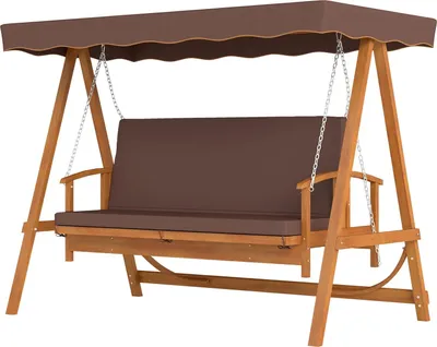 Produktbild von 2 in 1 Hollywoodschaukel mit Liegefunktion, 3-Sitzer Gartenschaukel aus Holz, Holzschaukel mit Sonnendach Sitzauflage, Schaukelbank bis 330kg, für Garten, Terrasse, 236x130x181 cm, Braun |