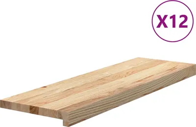 A single wooden plank, likely a stair tread, is shown at a diagonal angle against a white background.