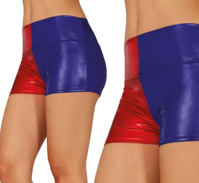 Produktbild von Karneval 70s Retro Shorts Rot Blau Metallic Glanz Erwachsene Party Kostüm, Größe: 42 - 44 (L) Farbe: Rot