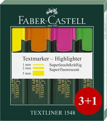 Produktbild von Faber Castell Textmarker TL 48 5, 2, 1 mm 4er Kartonetui