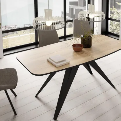 Obrázek produktu pro Rozkládací jídelní stůl FLER, loftový styl, moderní, skandinávský, průměr: 160/198 cm, barva: dub Halifax/černá