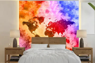 Produktbild von MuchoWow® Fototapete für Wohnzimmer oder Schlafzimmer Wandtapete Vinyl Motivtapete Weltkarte - Farben - Abstrakt - 240x240 cm - Schlafzimmer-Tapete