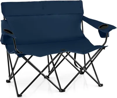 Immagine prodotto di Sedia da campeggio doppia extra-large, robusta sedia da giardino per 2 persone, con braccioli e portabicchieri, sedia pieghevole portatile con borsa per il trasporto