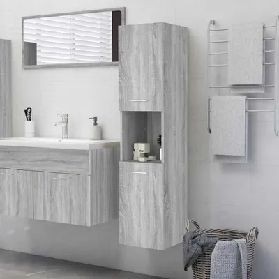 Zdjęcie produktu dla Szafka łazienkowa szara Sonoma 30x30x130 cm Materiał drewnopochodny