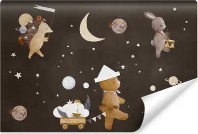 Produktbild von Muralo Selbstklebende Fototapete Für Kinderzimmer TIERE Sterne Monde Planeten Br. 416cm x Hö. 290cm