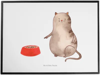 Produktbild von Mr. & Mrs. Panda arbeitsunterlage Katze Fressen - Weiß - Geschenk, tischmatte, schreibtischauflagen, schreibtischunterlagen, Schreibunterlage, bastelunterlage