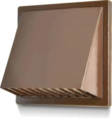 A brown ventilation grille with a hood, mounted on a white background.