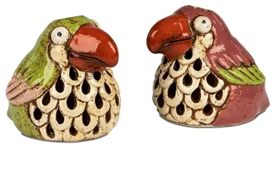 Produktbild von formano Windlicht Vogel 2er Set Windlichter aus glänzendem Steinzeug handbemalt