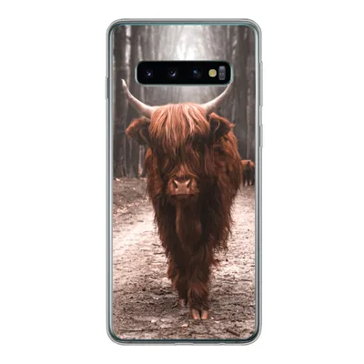 Produktbild von MuchoWow® Handyhülle Schutzhülle Hülle für Samsung Galaxy S10 Schottischer Hochländer - Wald - Kuh - Tiere - Natur Silikon Softcase Handy Hülle - Handytasche