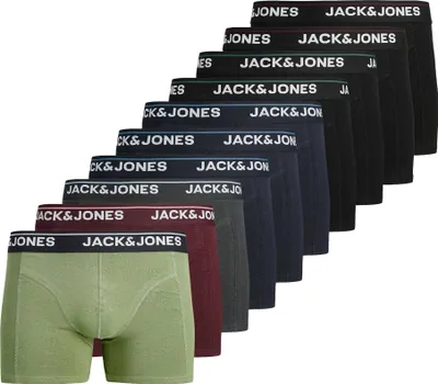 Produktbild von JACK&JONES Herren Boxershorts, 10er Pack - JACTIMOTHY SOLID TRUNKS 10 PACK, Trunks, Baumwoll-Stretch Schwarz/Blau/Grün/Rot XL