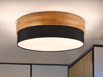 Produktbild von LED Deckenleuchte Holzlampe mit Stoffschirm Schwarz Ø 50cm Eingangsbereich, Flur