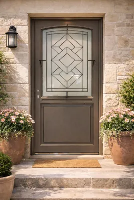 Immagine prodotto di Porta d'ingresso in legno con vetrata Elodie Grigio Quarzo, H.215xL.90 cm, lato tavolo, P. dritto, GD MENUISERIES
