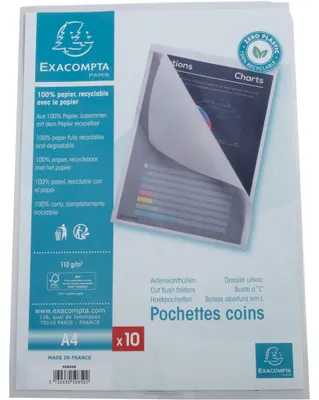 Image de Exacompta 10x Sachet de 50 pochettes coin papier A4 Transparent blanc 50850E