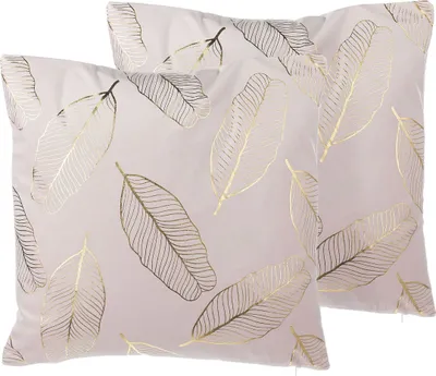 Produktbild von BELIANI Dekokissen Rosa 2er Set Polsterbezug 45 x 45 cm Blättermuster Samt Struktur Wohnzimmer Salon Schlafzimmer