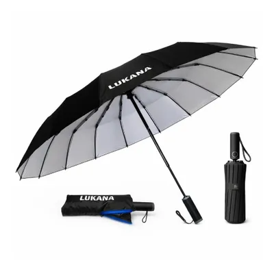 Produktbild von Lukana Sturmregenschirm Schwarz – Windfester Taschenschirm mit 16 Streben – Automatik Regenschirm bis 140 km/h – Faltbarer XXL Schirm 105 cm inkl. Sch
