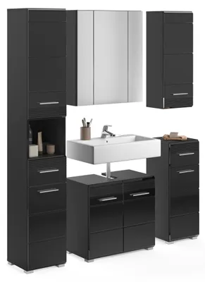 Produktbild von Badezimmer-Set Linus | schwarz Hochglanz | 5-teilig