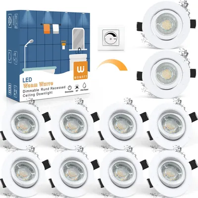 LED-Einbauspots 10er-Pack, dimmbar, 5,5 W, warmweiß, IP44