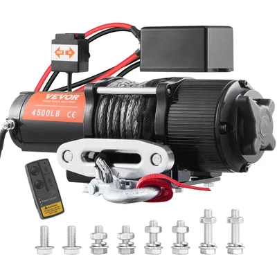 Produktbild von VEVOR Elektrische Seilwinde 12V 4500lbs/2041kg Offroad Motorwinde Seilzug Elektrowinde Nylonseil mit kabelloser Fernbedienung Schwarz Ideal für ATVs