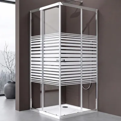 Image de doporro Cabine de Douche en Angle Bandes Opaques 80x100cm Paroi de Douche Hauteur de 190cm Portes Coulissantes Montage Réversible Verre de Sécurité Ravenna16MS