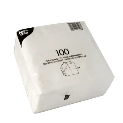 Produktbild von 100 Servietten, 1-lagig 1/4-Falz 33 cm x 33 cm weiss