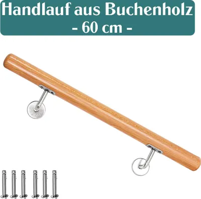 Produktbild von Buche Holz Handlauf Treppengeländer Geländer für Treppe Wandhandlauf Wand seitliche Montage Auswahl Länge 50 - 500 cm, Länge:60 cm