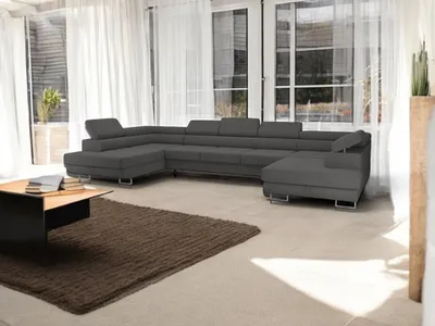Produktbild von Ecksofa mit Schlaffunktion und Bettkasten PASTI XXL U-Form, Couch, Eckcouch für Ihr Wohnzimmer, Dunkelgrau