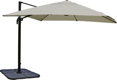 Zdjęcie produktu dla Parasol gastronomiczny HWC-A96, 3,5x3,5m (Ø4,95m) poliester aluminium/stal 25kg ~ kremowo-szary ze stojakiem