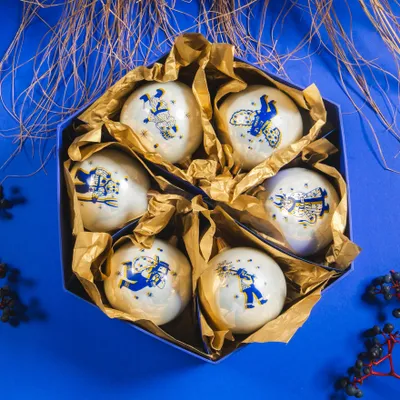 Produktbild von Set von 6 Weihnachtskugeln Christbaumkugeln «Malanka», kunsthandwerk
