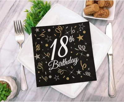 Immagine prodotto di Tovaglioli 18° compleanno neri, 33 cm 20 pz