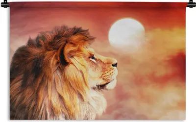 Produktbild von MuchoWow® Wandteppich Wandbehang Löwen - Sonne - Rot 120x80 cm Tapisserie Dekoration Wandtuch - Wanddekorationen - Wandtücher