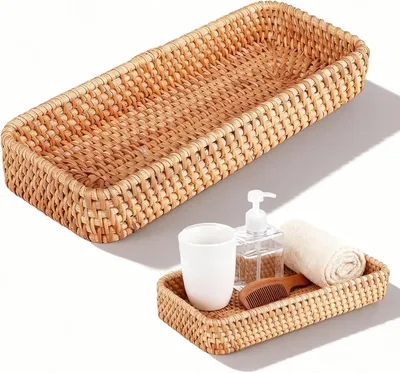 Imagen del producto de Cesta rectangular de mimbre trenzado, de 28x11,5x4 cm, ideal para la cocina