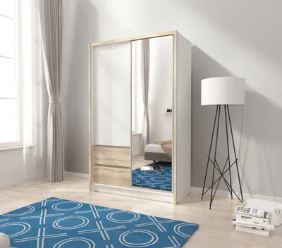 Produktbild von MINIO Kleiderschränk SARA 130 cm Weiß / Sonoma Eiche