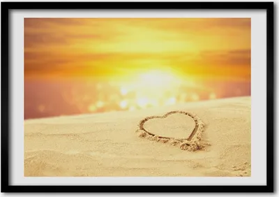 Produktbild von Bild - Bilder - Bilderrahmen - 70 cm x 50 cm - MDF-Rahmen, Wandkunst Herz auf Sand