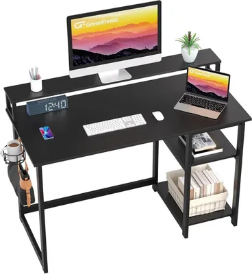 Image de Bureau noir Gaming Table 100x50cm avec étagère & support d'écran