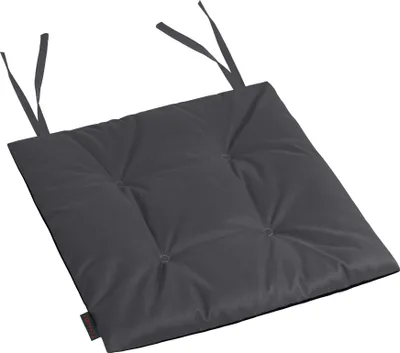A single dark gray seat cushion with ties, shown from a slightly elevated diagonal angle against a white background.
