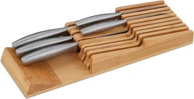 Produktbild von Messerblock-Halterung - für 9 Messer - Bambus - Schmal - Messerhalter für horizontale Aufbewahrung - Arbeitsplatte - 5,5 x 13 x 40 cm - Natürliches Design