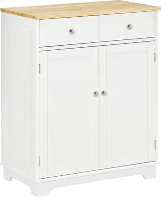 Image de HOMCOM Meuble de rangement buffet salon avec placards à portes, 2 tiroirs et étagère réglable, armoire de rangement pour salon, cuisine, chambre, blanc et bois naturel