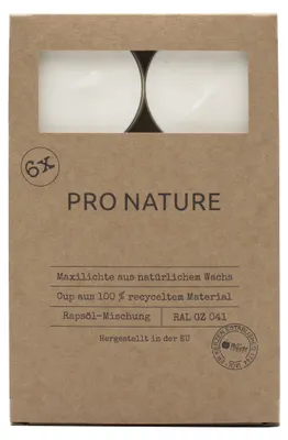 Teelichter, Stearin Maxi-Light, 6 Stück, 8h Brenndauer, weiß, paraffinfrei