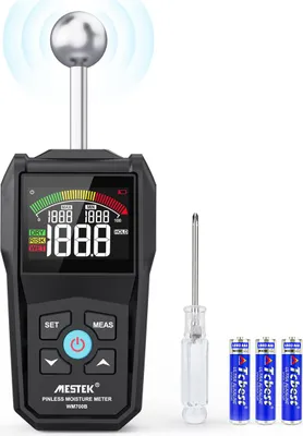 Produktbild von Digitaler Feuchtigkeitsmesser, nicht-invasiv, 0–100% Feuchte, Messung bis 40mm, Farb-LCD, Alarmfunktion, Max/Min-Speicher, für Holz, Mauerwerk, Beton