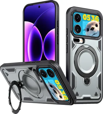 Image de Étui double couche pour Xiaomi 17 Pro, étui de protection magnétique avec anneau et support Gris