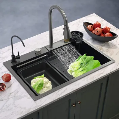 Immagine prodotto di Lavello da cucina - Lavello a vasca singola - Lavandino - Lavabo - Lavelli - Acciaio inossidabile 304 - Rubinetto estraibile