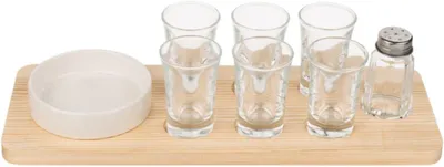 Productafbeelding van Tequila serveerset - 9-delig - 6 glazen, zoutvaatje, kom en houten plank