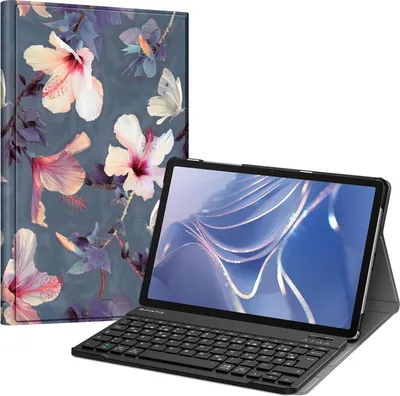 Produktbild von Fintie Tastatur Hülle für Samsung Galaxy Tab A9 Plus 11 Zoll 2023 Tablet SM-X210/X216/X218, Keyboard Cover mit Magnetisch Abnehmbarer Deutscher Bluetooth Tastatur, Blühender Hibiskus