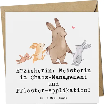Produktbild von Mr. & Mrs. Panda Grußkarte Erzieherin Chaos-Management - Weiß - Geschenk, Berufsliebe, Klappkarte, Beruf, Dankbarkeit, anlasskarte, für, faltkarte, Berufsleben, Fürsorge