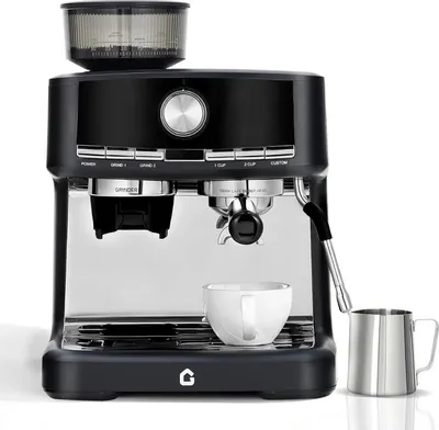 Produktbild von Espressomaschine mit Mahlwerk - Siebträgermaschine halbautomatisch - 15 bar - 30 Mahlstufen - 1,5 l Wassertank - Milchaufschäumer - Für Latte & Cappuccino - Schwarz