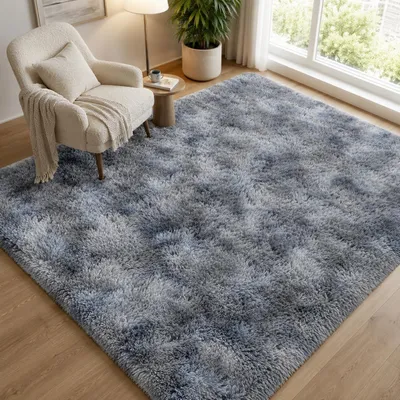 Hochflor-Teppich 120x170 cm, waschbar, hellgrau, rutschfest
